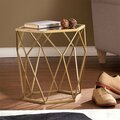 Homeroots 19 in. Reflective Glass Hexagon Mirrored End Table, Gold 402267